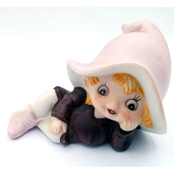 Homco Pixie Elf Figurine With Pink Hat Boots Lying Down Vintage 2.5 Inches 5213 - Picture 10 of 10